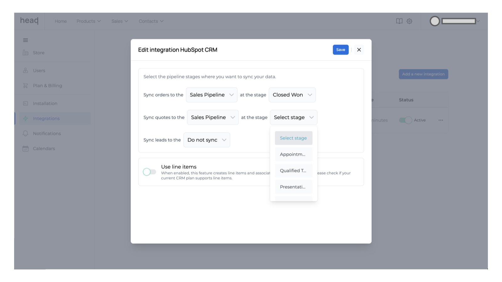Select the pipeline stages where you want to sync your data